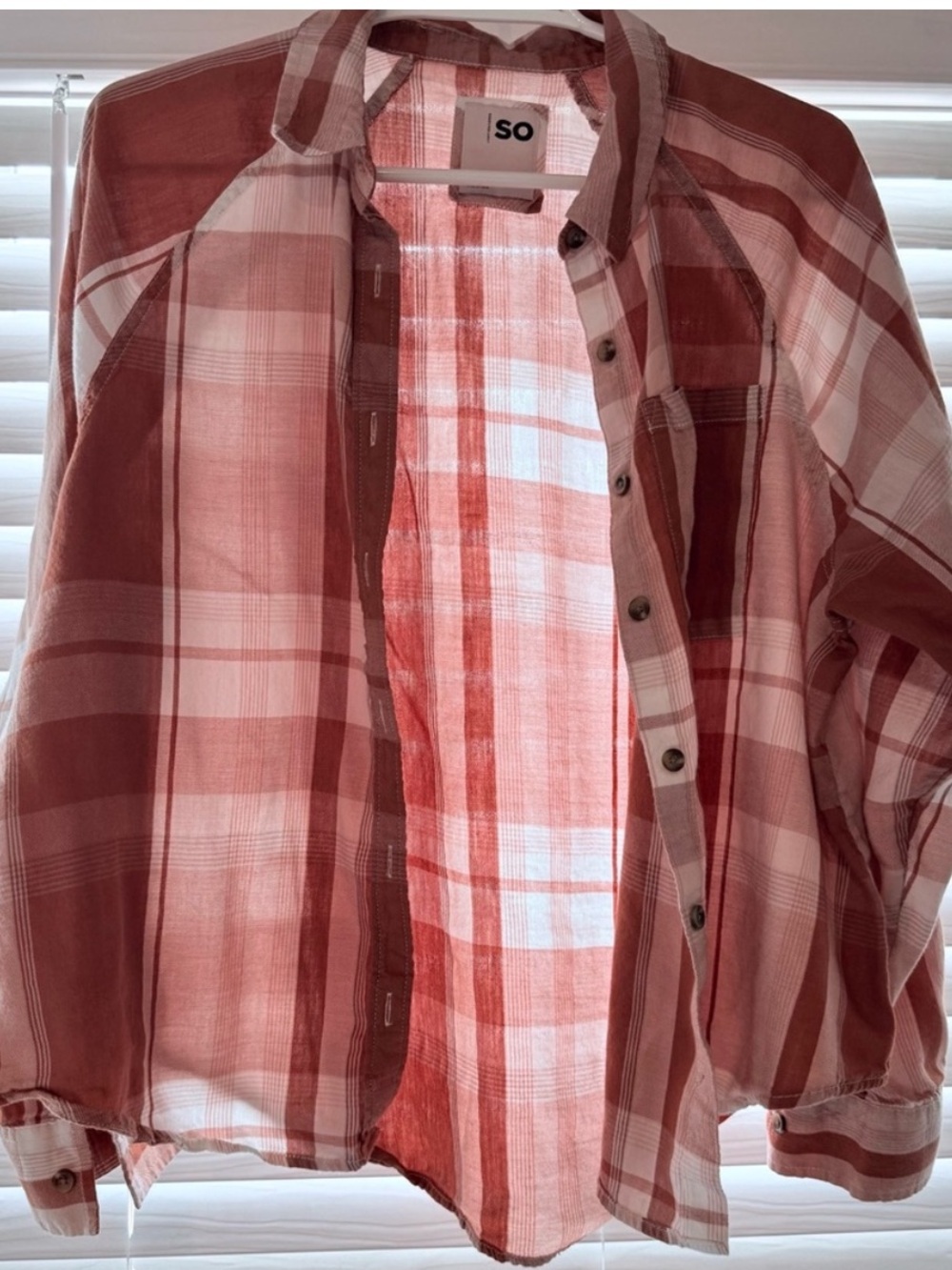 SO Rust Orange and White Plaid Button-Down Shirt